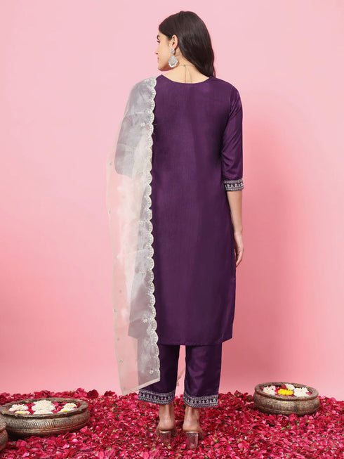 Purple Silk Blend Pant Suit 190069 Back View